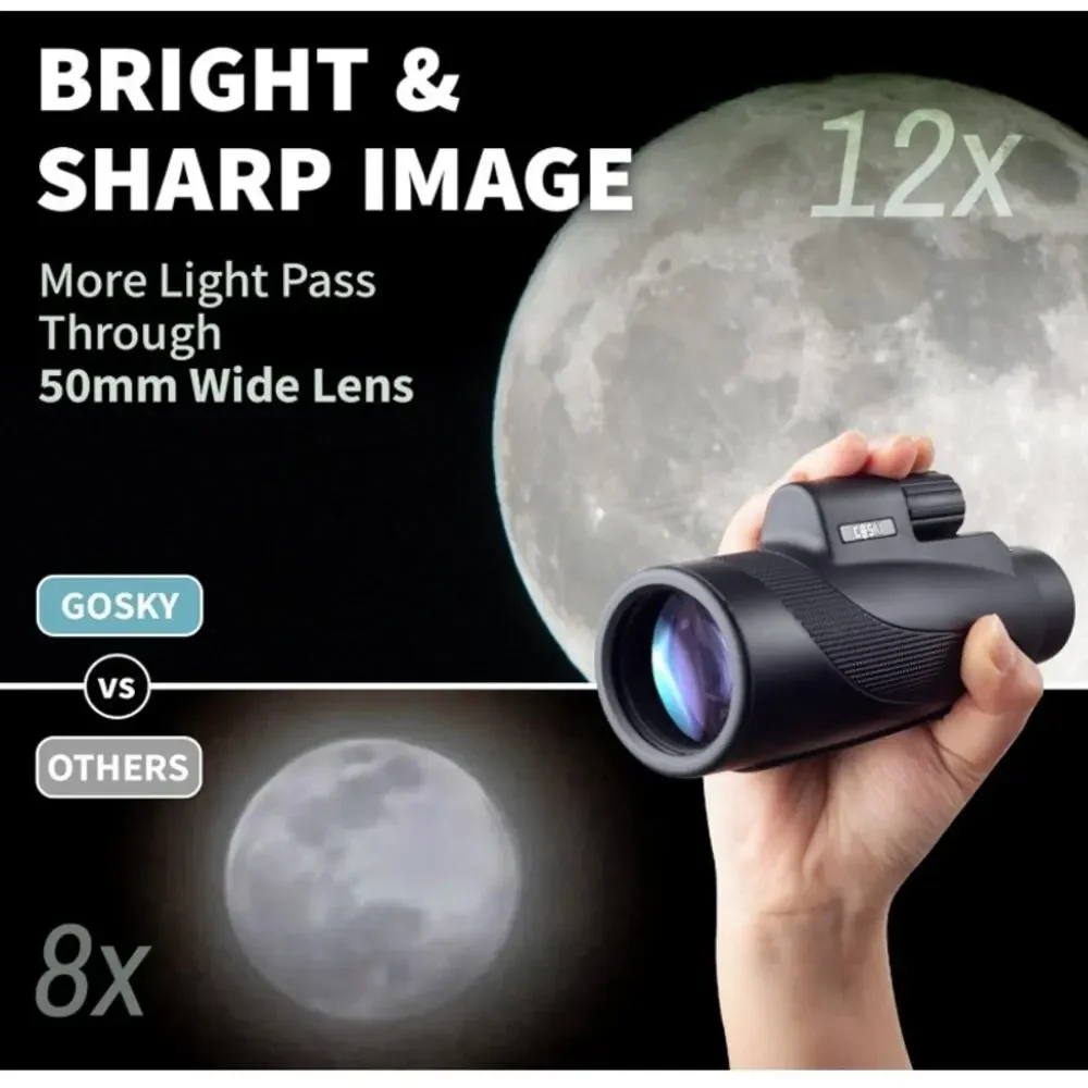 Gosky Titan 12x50 Monocular Scope w/ Smartphone Mount Waterproof